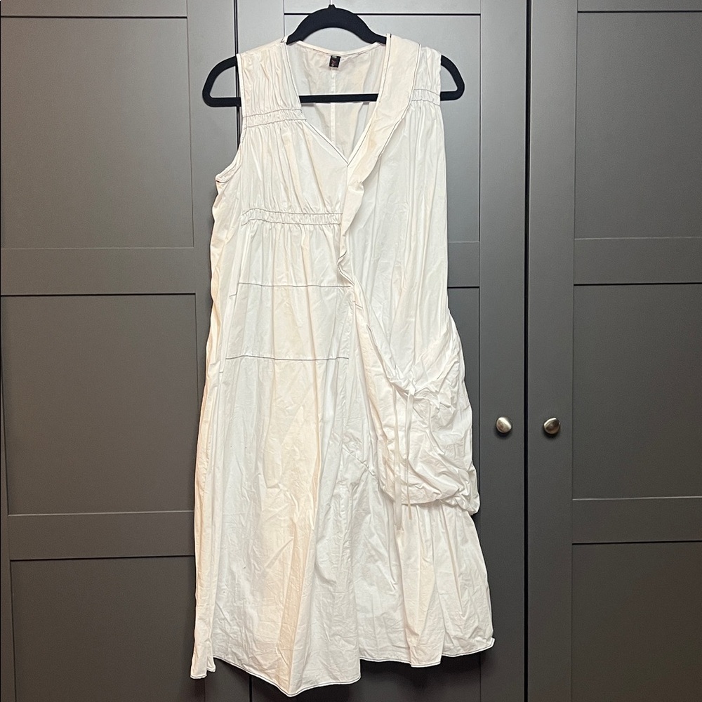 White Sleeveless Dress with Ruffle Detail